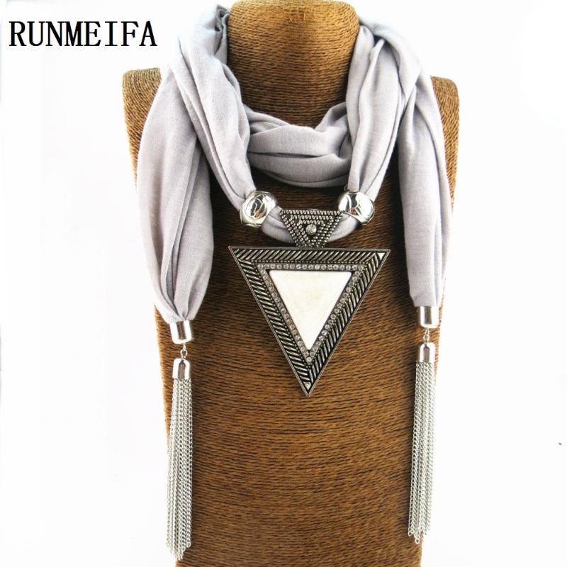 

2020 Woman Triangle Charms Scarf Foulard Women Echarpe Drop Pendant Scarves Christmas Gift Jewelry Scarves Necklace