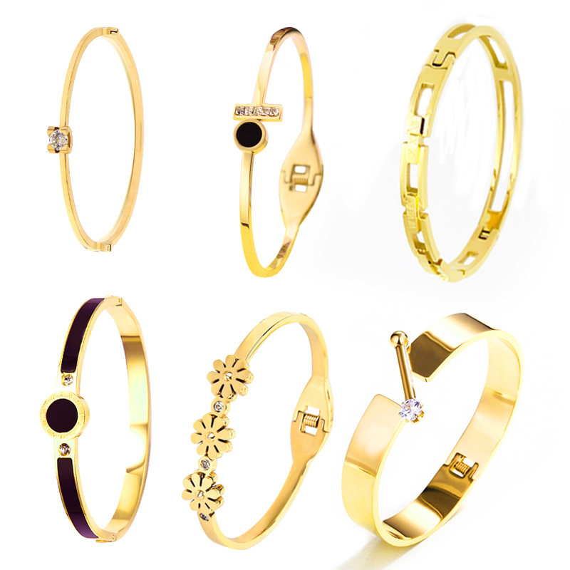 

Meicialanda Trendy rose gold color woman Roman Numerals 316L Stainless Steel Gold color Women fashion jewelry crystal bangle