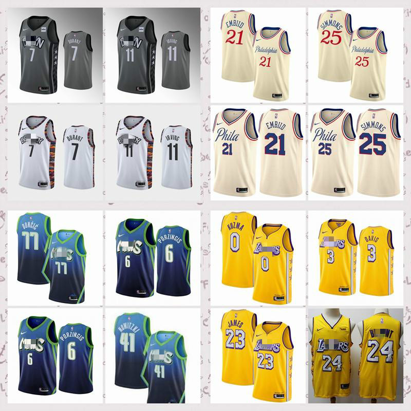 

2020 Mens 11 Irving 7 Durant 21 Embiid 25 Simmons 23 James 0 Kuzma 3 Anthony 77 Doncic 6 Porzingis Swingman City version Jersey, Like the picture