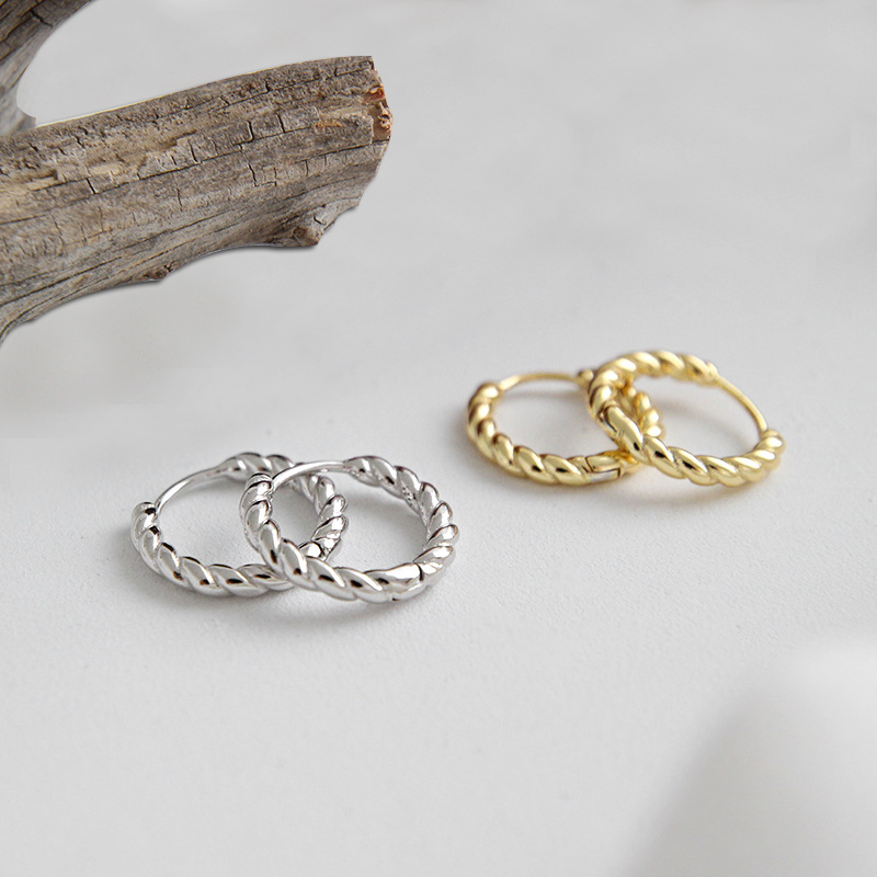 

10mm Small Twist Huggies Sliver Earrings 18K gold Filled 925 Sterling Silver Round Hoop earrings daily Jewely YDE1168