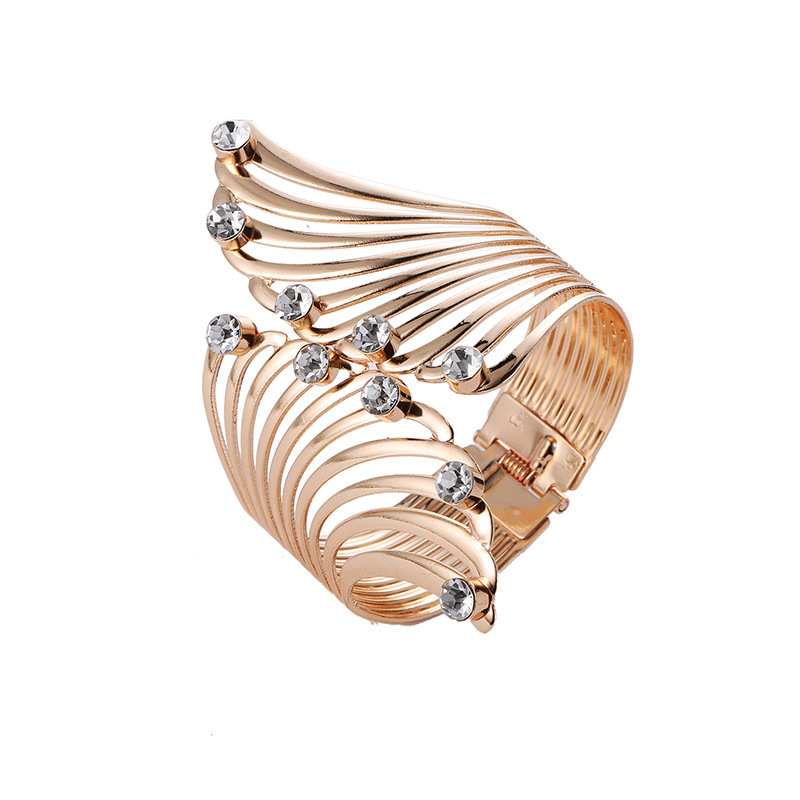 

Exaggerated Feather Model Ten Little Starry Bling Crystal Alloy Golden Bangles For Women