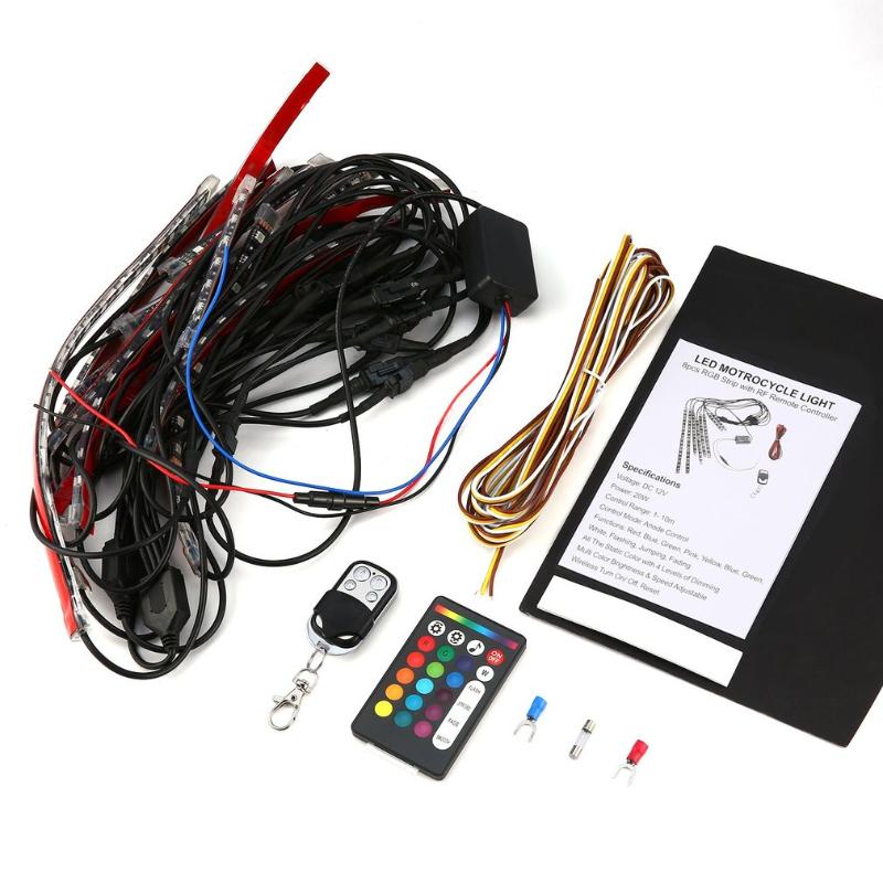 

8pcs RGB LED Universal 12V 14W Motorcycle Light Strip RGB LED Tail Glow Light Kit Flexible with Remote Controller Multi Color