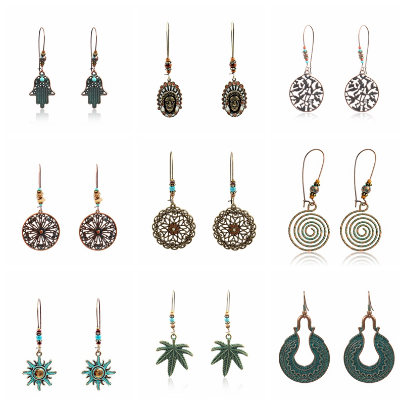 

QIHE JEWELRY Drop earrings Leaf Round Chandelier Rustic Ethnic Vintage Boho Bohemian jewelry Earrings for women arete