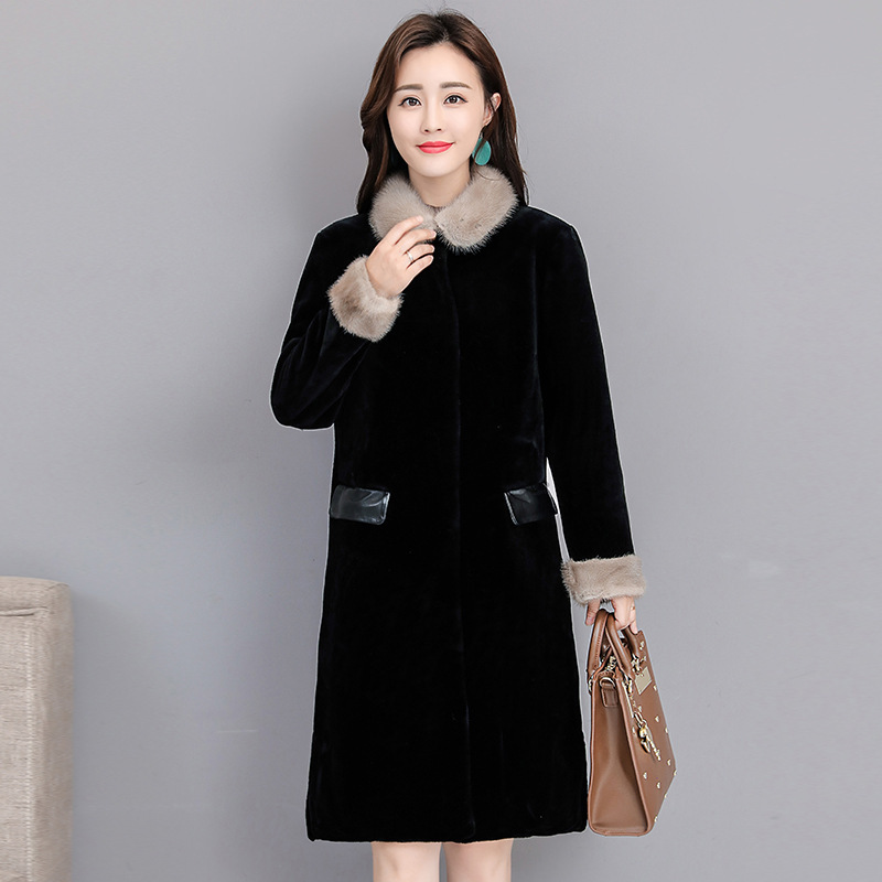 

2020 Autumn Winter Faux Turn-Down Collar Coats Women Pockets Thick Warm Fur Elegant Single Breasted Jacket Vestidos, Black