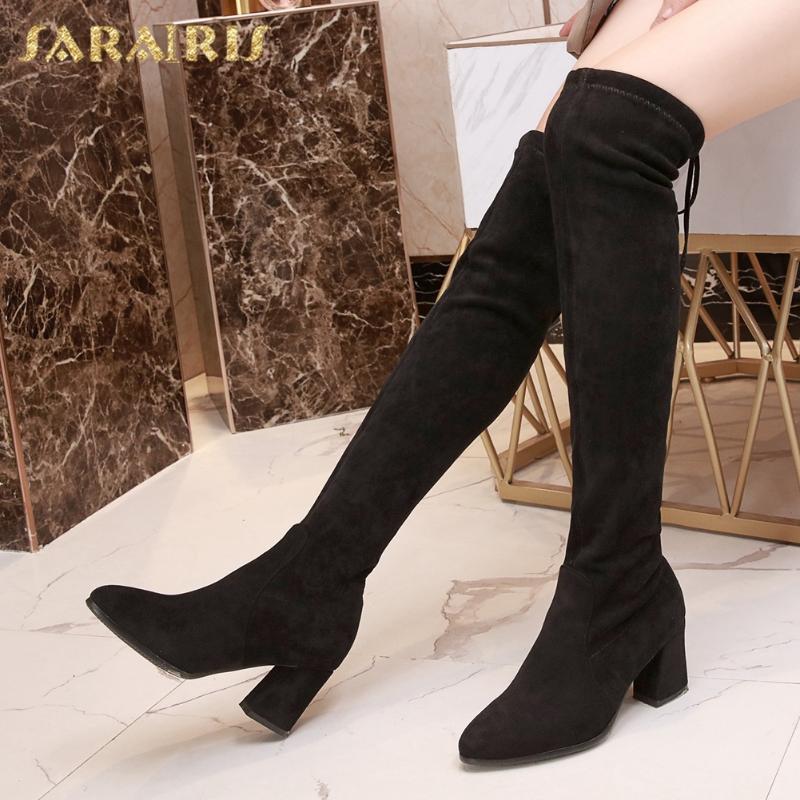 

Sarairis 2020 Big Size 43 Fashion Over The Knee Boots Female Elastic Stretch Fabric Winter Shoes Woman, Black