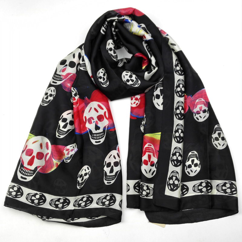

Pure Silk Skull Scarf Women Spring Autumn Luxury Soft Foulard Silk Shawls Scarves For Ladies Oversized 180*90cm