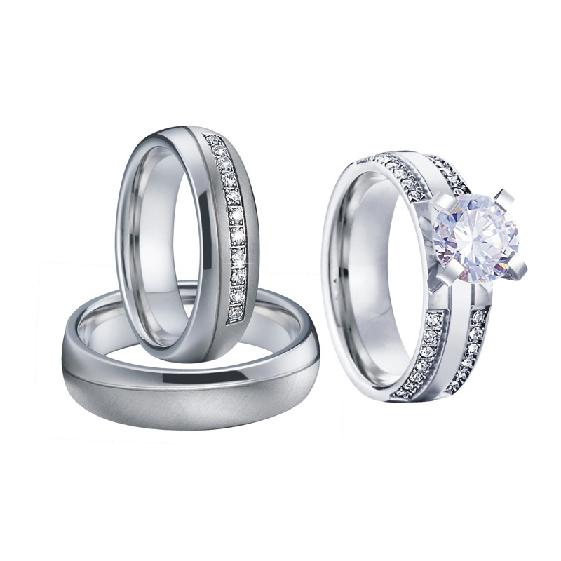 

Alliances Matching marriage engagement Wedding rings set for men and women White Gold Color couple ring cz stones 3pcs