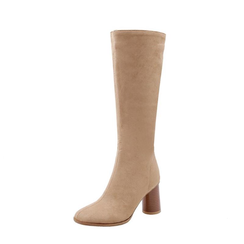 

BLXQPYT Super Big Size 32-48 New Round Toe Med Winter Boots Women Casual Increased Internal Heel 5.5CM Fashion Warm Shoes 77-5, Black