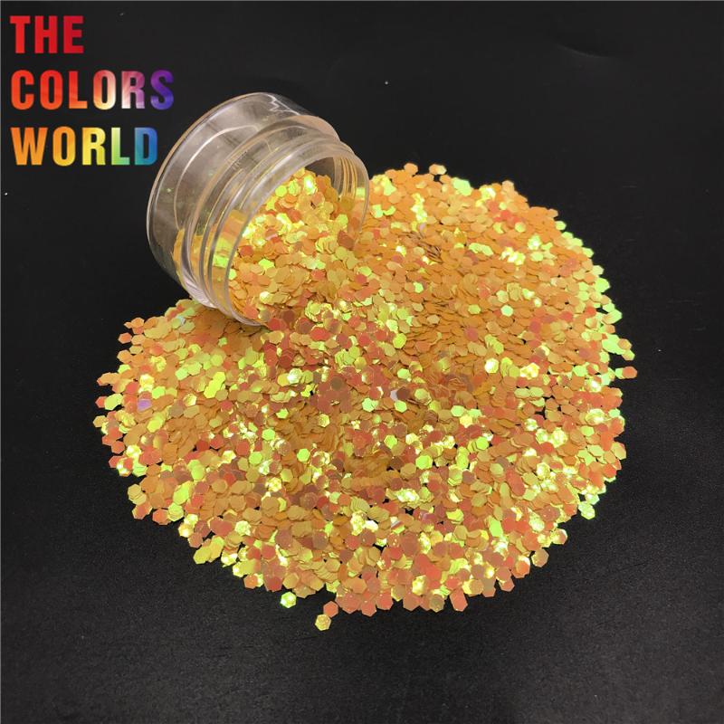 

TCI12 Pearlescent Iridescent Yellow Color Hexagon Shape Nail Glitter Nail Art Decoration Gel Makeup Crafts DIY Accessorie