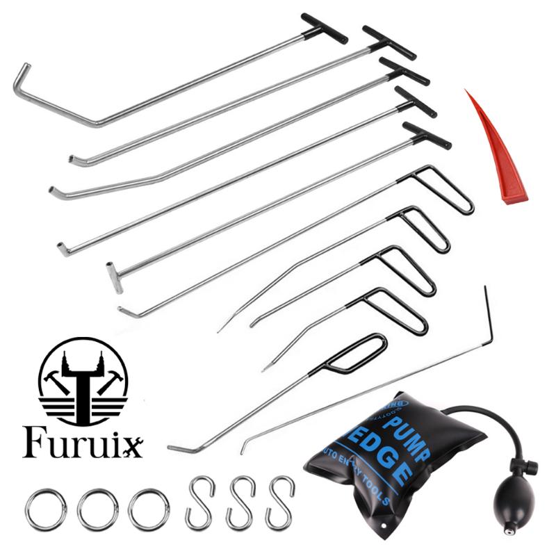 

FURUIX PDR Hook Tools Push Rod Car Crowbar Paintless Dent Repair Tools tap down S hooks Ding Hail Puller Set