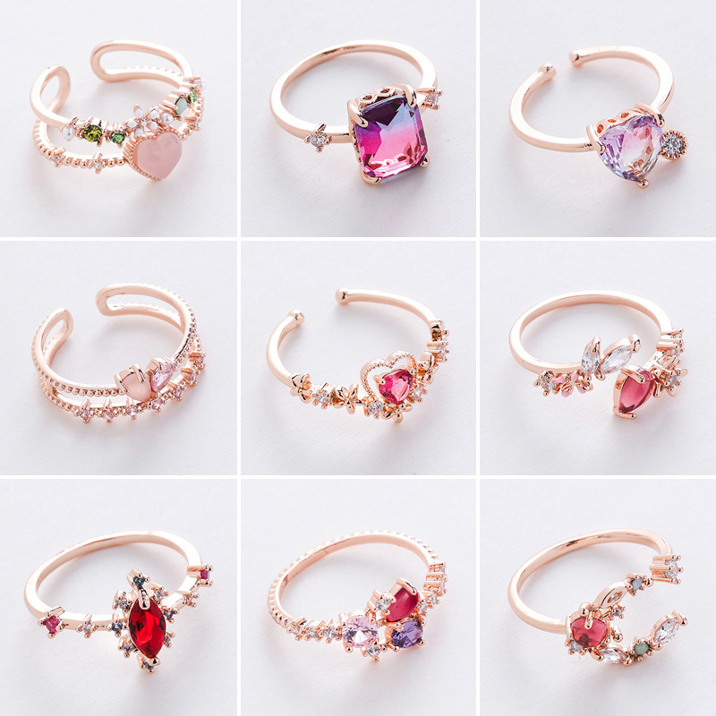 

2020 Hot Sale Shiny Rhinestone Sweet Floral Rings for Women Girls Bling Bling Crystal Mosaic Jewelry Valentine's Gift 23 Colors