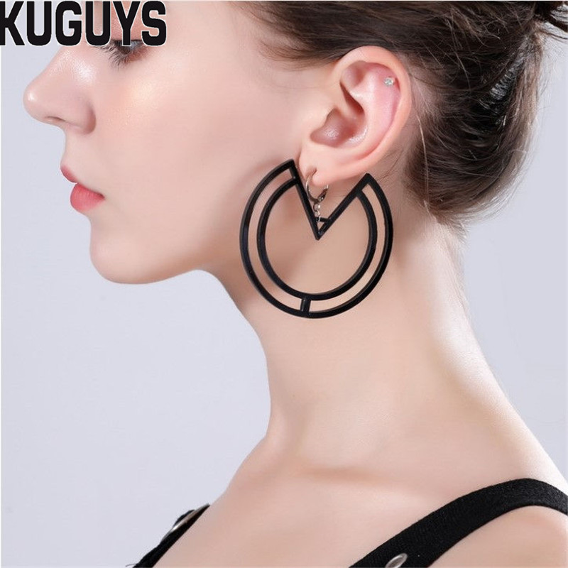 

Round Large Earrings for Women Black Gold Silver Color Hyperbole Geometric Earring Acrylic Jewelry Trendy Accessories