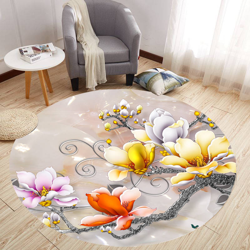 

Carpets Chinese Style Round Rug Classic 3D Printed Study Floor Mat Living Room Bedroom Coffee Table Computer Decoration Home, 07