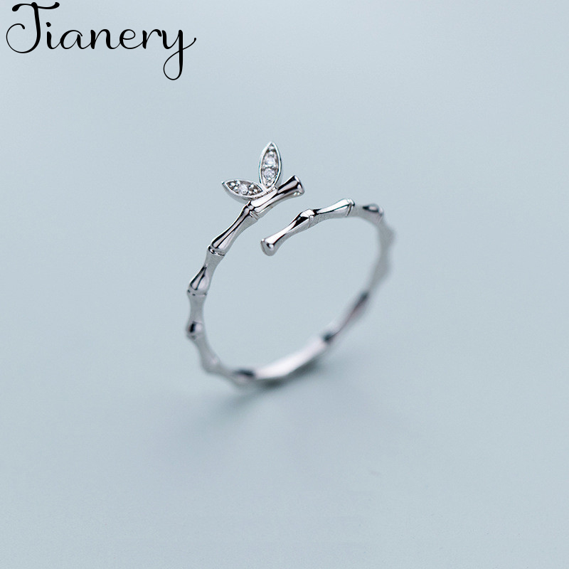 

Cute Simple Butterfly Zircon Bamboo Slub Finger Ring Silver Color Adjustable Rings For Women Jewelry