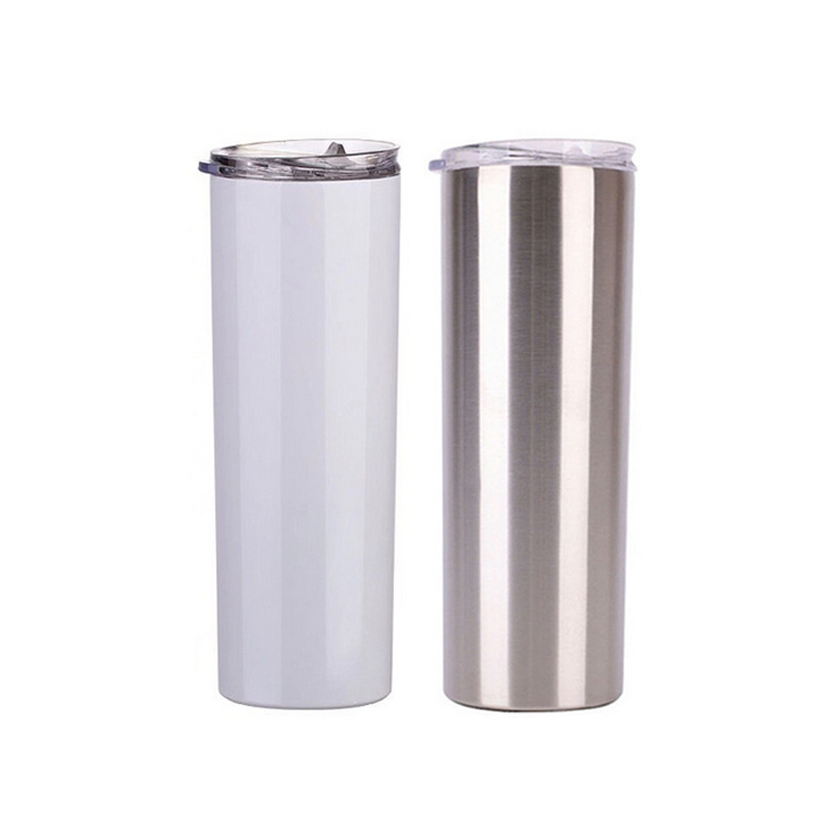 

20oz Sublimation Skinny Tumblers blank white cup with lid straw Stainless steel drink cup vacuum insulated water coffee mug sea ship FFA4443, As pic;about 20oz;sea shipping