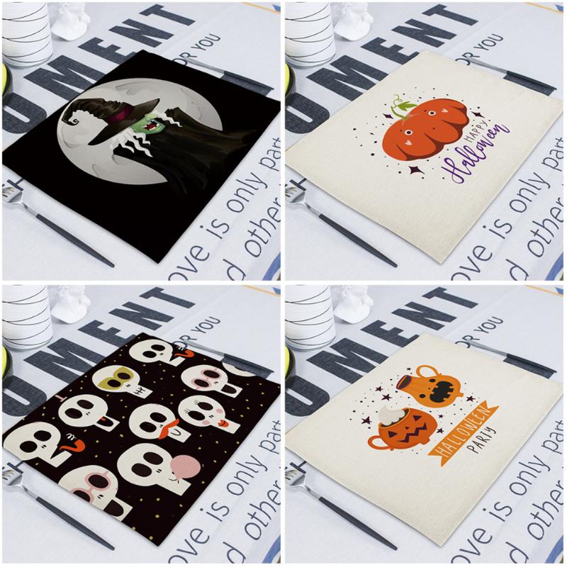 

Table Napkin Happy Halloween Decoration Placemat Cloth Wedding 43*32Cm Napkins Pumpkin Bat Linen Print Home