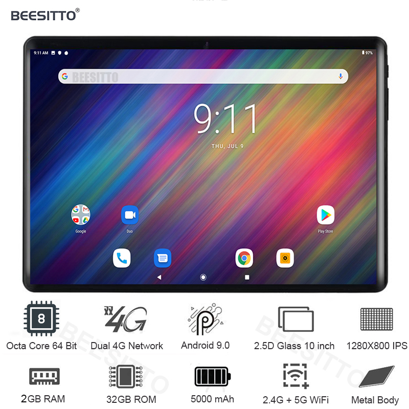 

2020 Hot New 10 inch tablet PC 8 Cores Dual SIM 4G LTE 32GB ROM Android 9.0 pie 5G WiFi Bluetooth GPS Tablets+Gift 64GB TF Card, Black