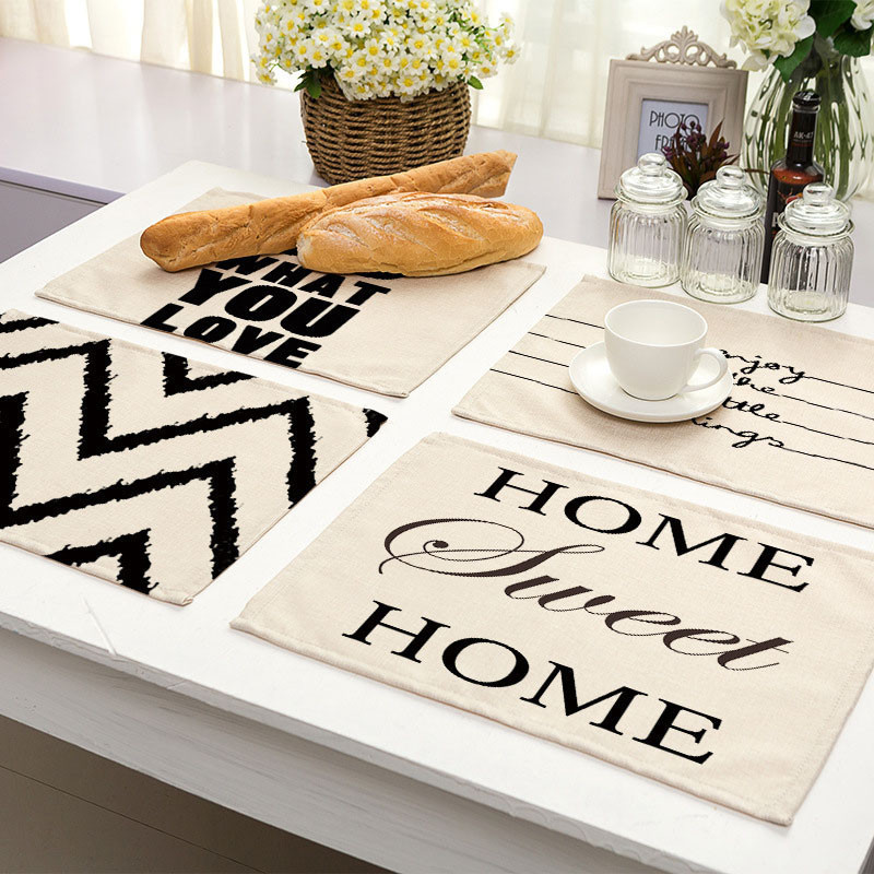 

Table Napkin 1Pcs Geometric Letter Pattern Placemat Dining Mats Drink Coasters Cotton Linen Pads 42*32cm Kitchen Accessories