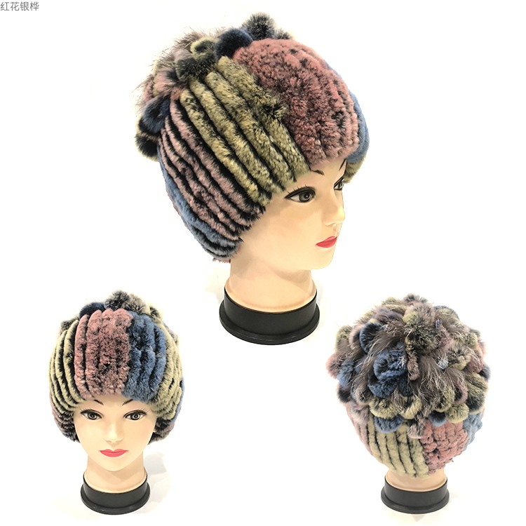 

Rex Fur straw hat children's style thickened warm ear protection hair vertical band spike Princess Hat in autumn and wint, Black
