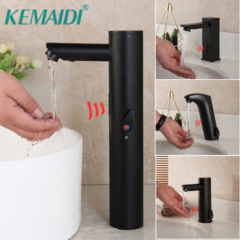 

KEMAIDI Matte Black Solid Brass Hot & Cold Water Mixer Touch-Free Infrared Tap Automatic Sensor Faucet Bathroom Basin Faucets
