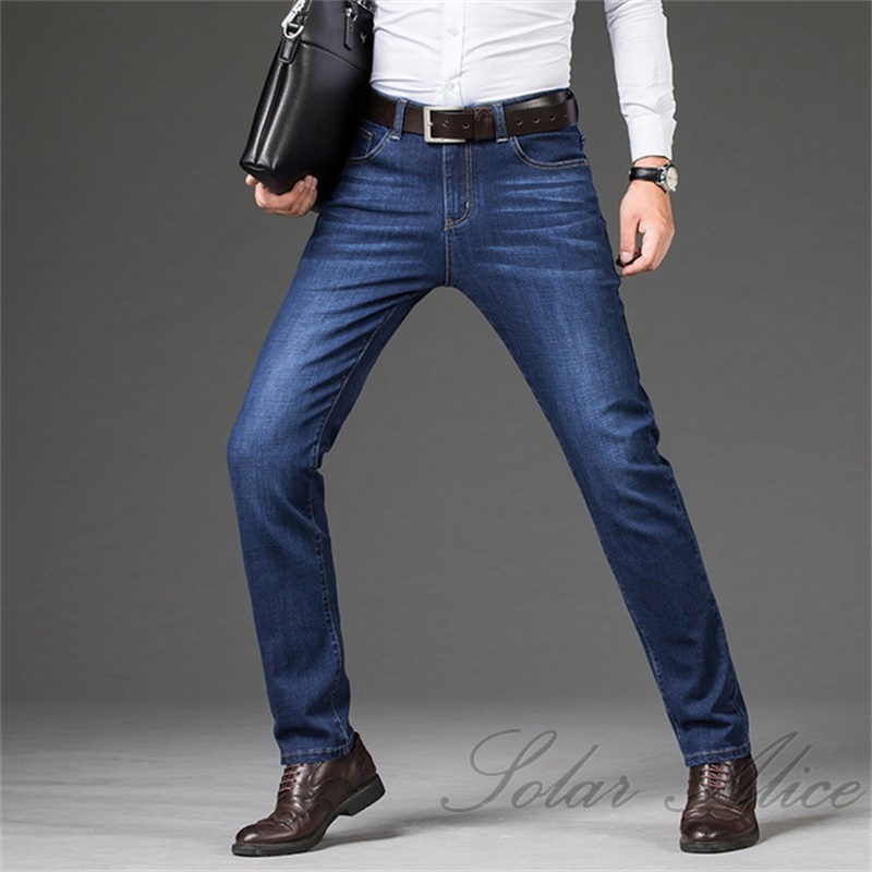 

Free Shipping 2020 Men's Fall/Winter New Straight Jeans Loose Mid-Waist Slim Large Size Middle-aged Business Casual Pants, Blue