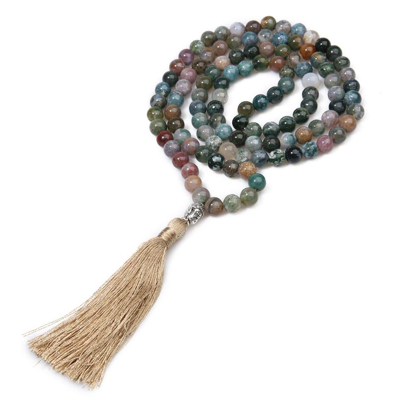 

8MM natural stone beaded Buddha head tassel necklace meditation prayer yoga meditation clothes pendant men and women tokens