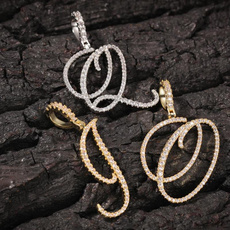 

Gold Color Cursive Letter Pendant Necklaces Charm Men's Women Fashion Hip Hop Rock Jewelry with Rope Chain