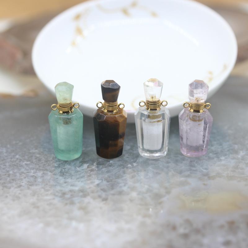 

Natural tiger-eye white crystal amethysts Gems Perfume Bottle Pendants ,Faceted Aventurine Quartz Necklace jewelry Charms Bulk