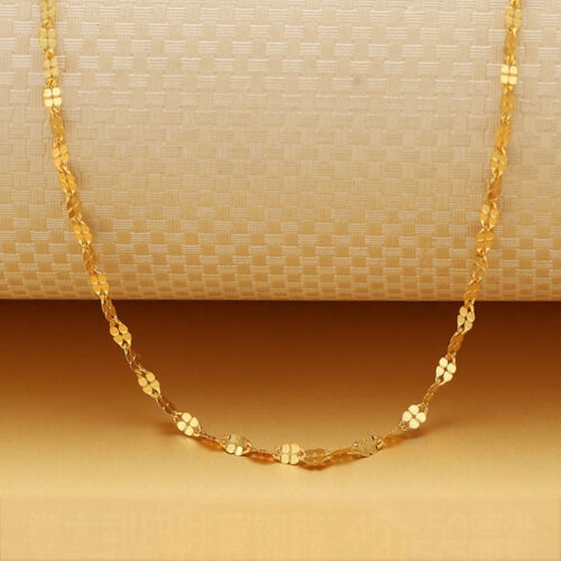 

Pure 18k Yellow Gold Necklace Women Luck 1.8mmW Clover Link Chain 18inch 1-1.5g