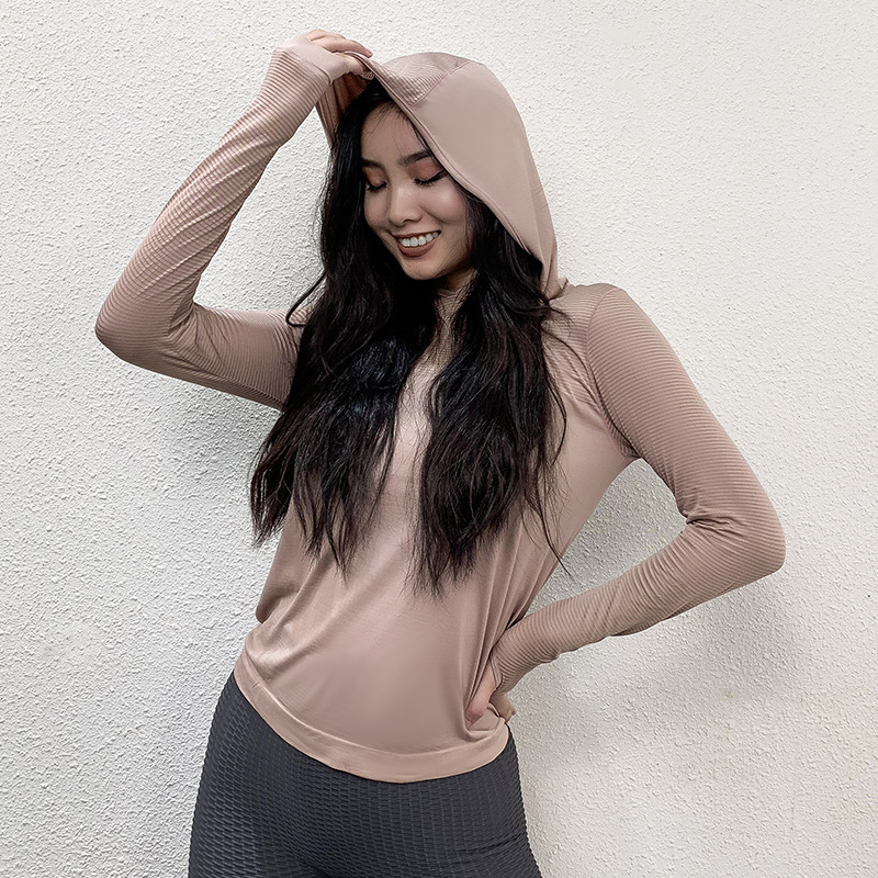 

Antibom Women Long Sleeve Hooded Seamless Yoga Shirt Sport Gym Shirt Fitness Tops Sportswear Athletic T-shirt Quick Dry, Black