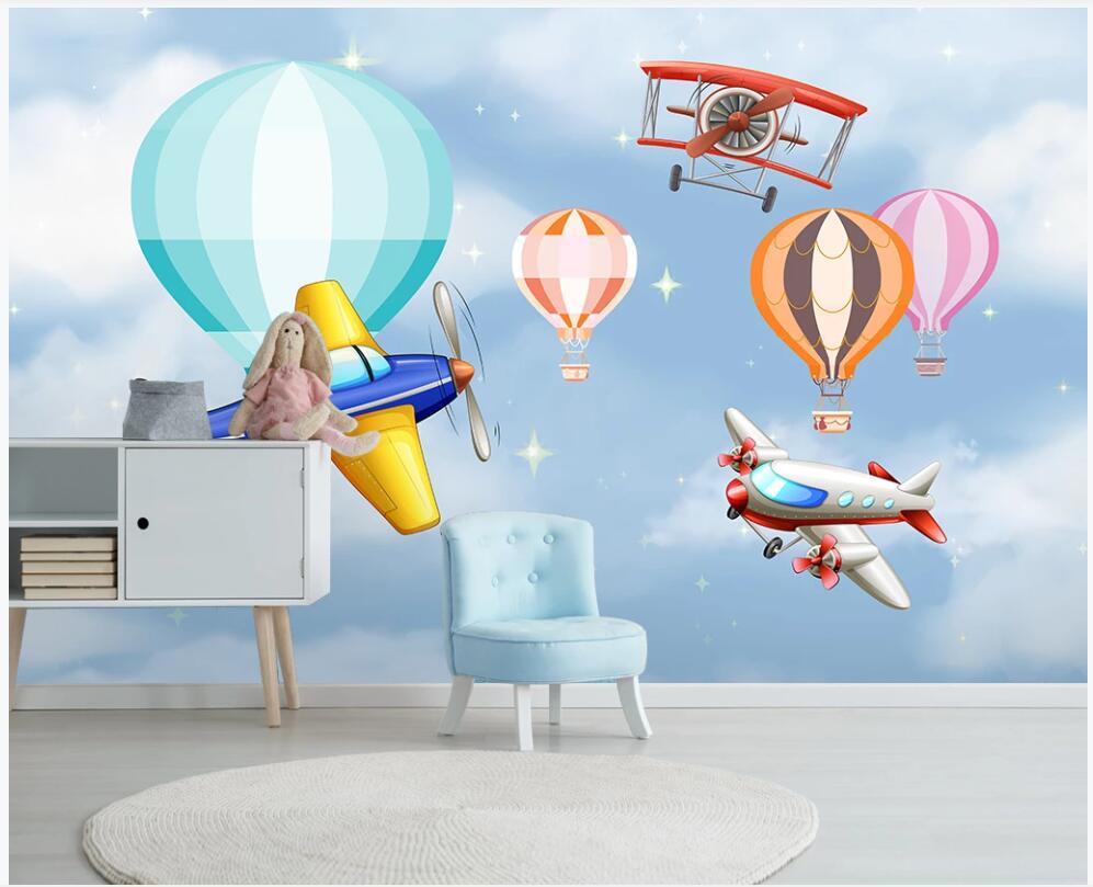 

3d photo wallpaper custom mural plane Modern hand-painted airplane hot air balloon children's room home decor wallpaper in the living room, Non-woven wallpaper