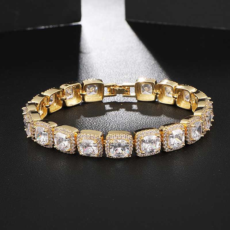 

US7 Bling Bracelet Iced Out Cubic Zirconia For Men Single Row 10mm Square Tennis Chain Bracelets Hip Hop Jewelry Dropshipping