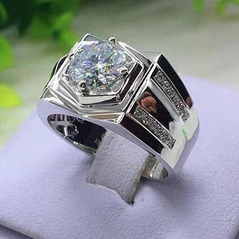 

FDLK Shiny Luxury Silver Colour Ring Natural White 2.5CT Crystal Ring Wedding Band Men's Party Jewelry Size 7 8 9 10 11 12