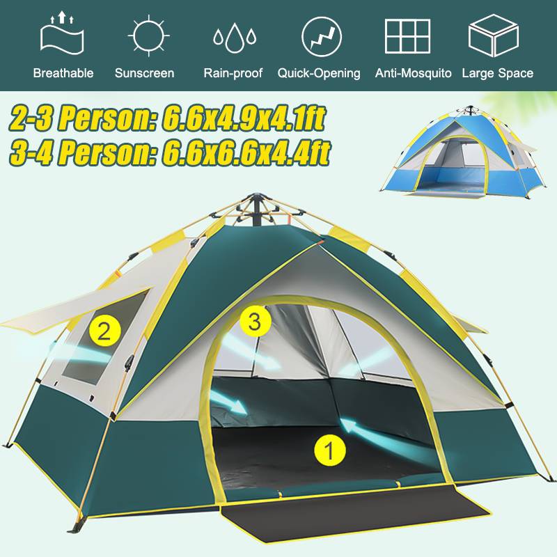 

Tents And Shelters 2-4 Person Fully Automatic Tent Camping Travel Family Rainproof Windproof Sunshade Awning Beach Hiking