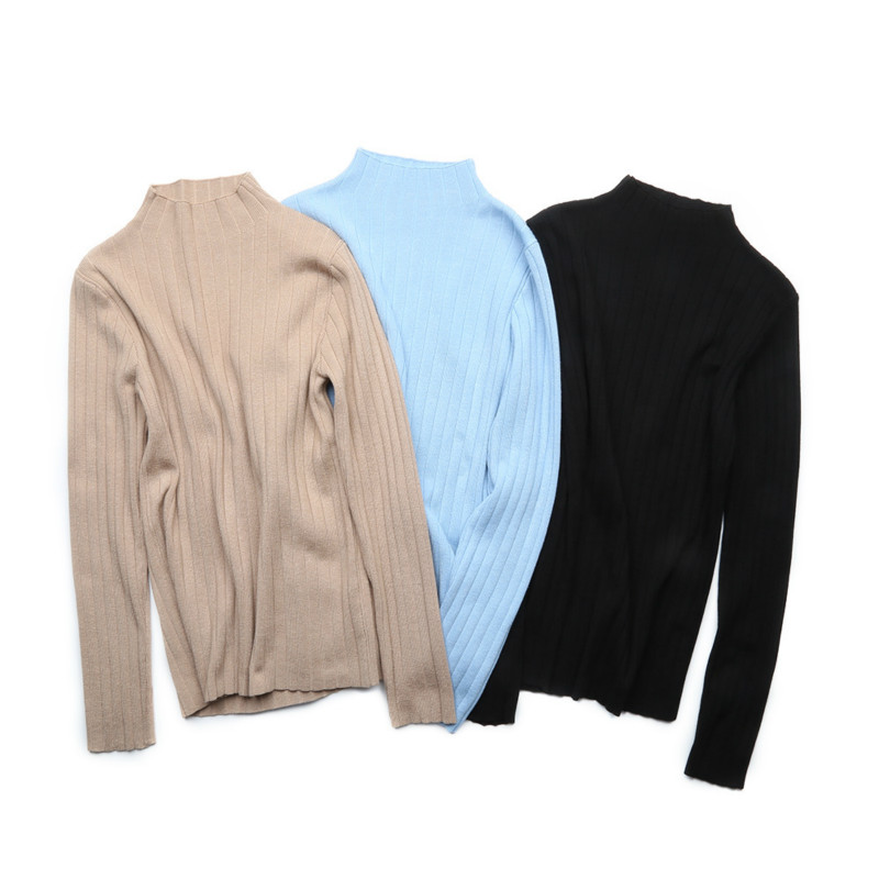 

European American new autumn high-neck solid color short long-sleeved base sweater fashion trend loose wild women's pullover top