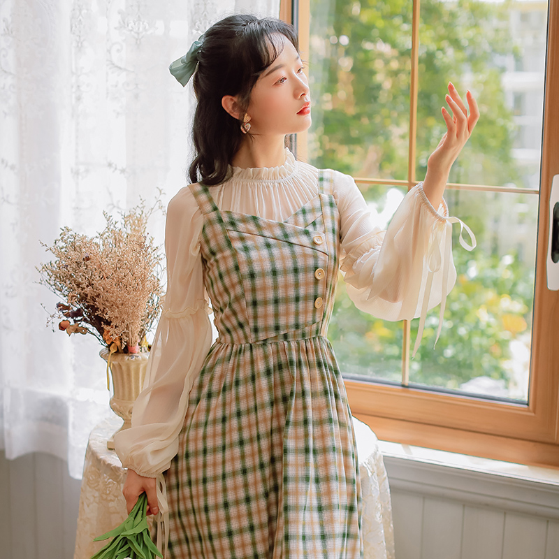 

2020 new fashion women' clothing Spaghetti Strap V-Neck Sleeveless Plaid dresses women two piece dress, Green