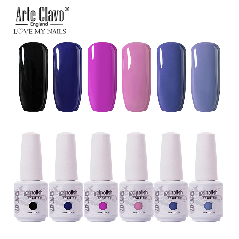 

Arte Clavo 8ml 6PCS/Set UV Led Gel Nail Polish Kit Manicure Glitter Nail Art Decorations Lacquer Top Gel Varnish Hybrid Soak Off, Zh12-8ml