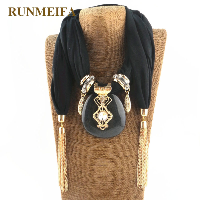 

RUNMEIFA New Pendant Scarf Necklace for women Long Tassel Black / white / khaki Chiffon Necklaces Necklaces Jewelry Gift #SW1852