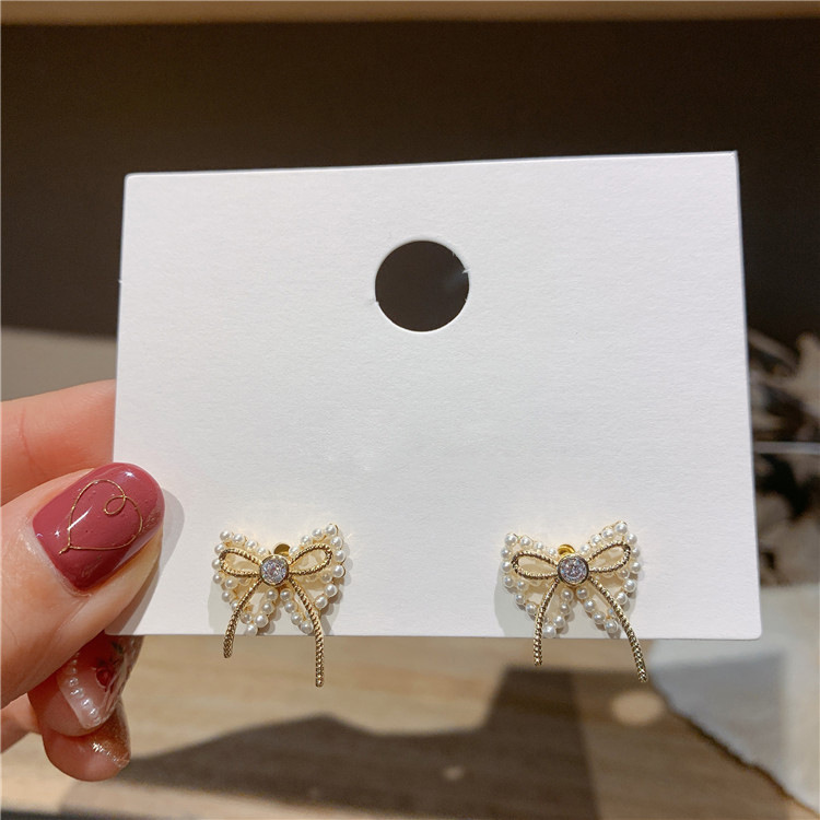 

New fresh sweet bow earrings fashion ladies earrings imitation pearl wild cute girl women jewelry