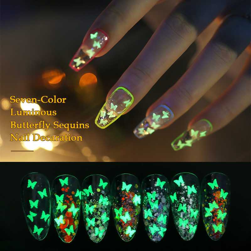 

1 Box Luminous Nail Sequins Paillette Fluorescent Butterfly Nail Flakes Glitter Manicures Slider DIY Art Decoration New