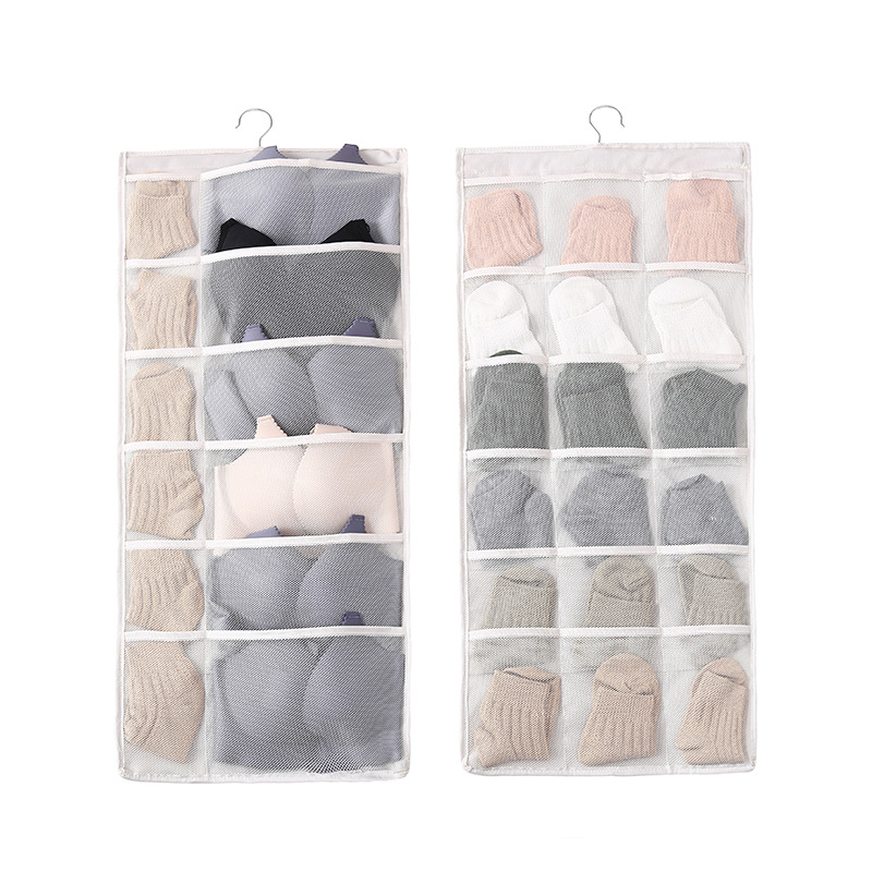 

30 Pockets Clear Hanging Bag Socks Bra Underwear Rack Hanger Storage Organizer, White upgrade
