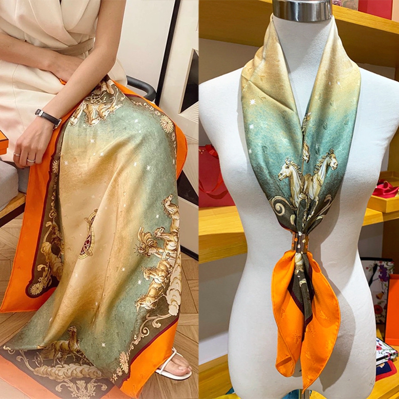 

Women 100% Silk Scarf Shawl 2020 Autumn Fashion Hijab Head Scarves 88*88cm