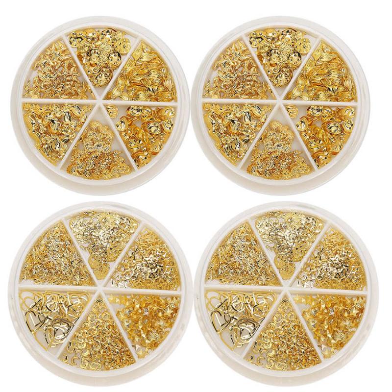 

Six Grids Designs 2 Types 2 Box Stylish Nail Art Decoration DIY Metal Shiny Nail Ornaments DIY Manicure Tool