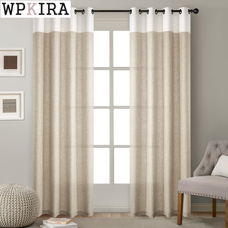 

Modern Solid Color Linen Curtain for Living Room Stitching Curtain for Bedroom Drape Finished Window Grommet Top Z200#40, Tulle