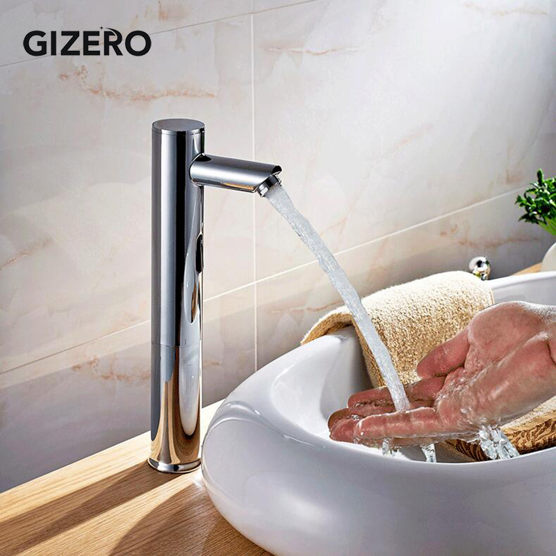 

Contemporary Automatic Sensor Faucet Bathroom Mixer Chrome Brass Touchless DC 6V/AC 220V Torneira Chrome Polished ZR1004