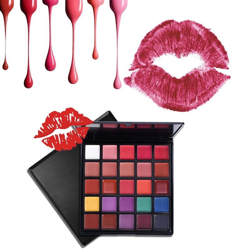 

25 Colors Eyeshadow Palette Lipstick Makeup Palette Waterproof Non-stick Cup Long-lasting Colorfast Lipstick Lip Gloss Set