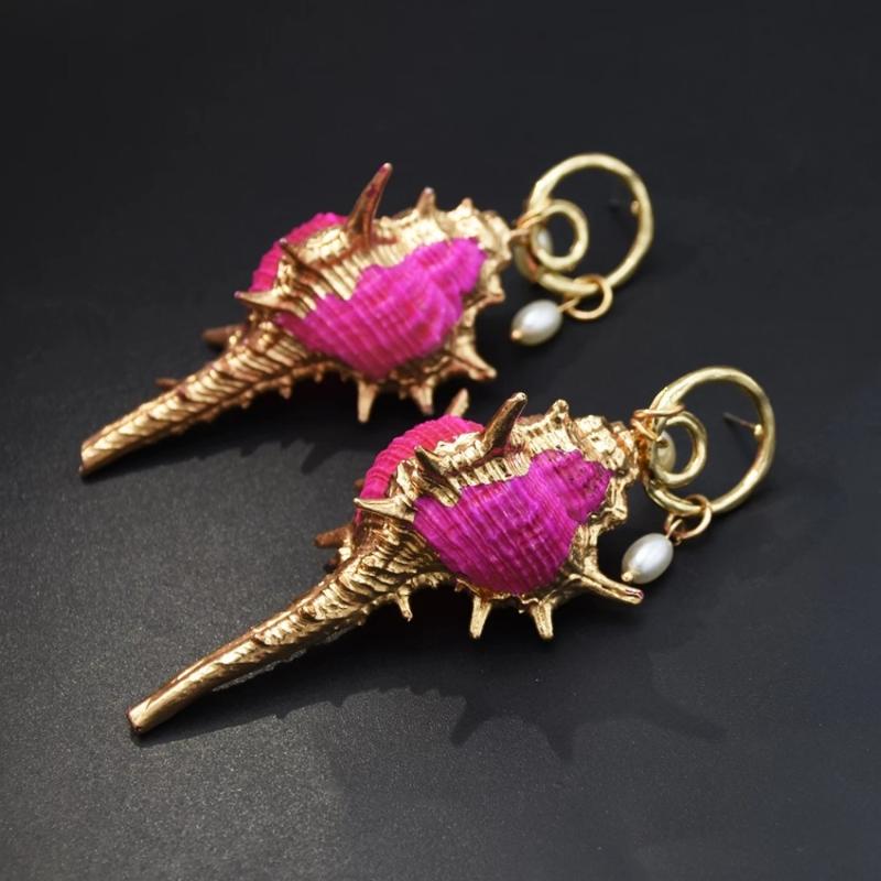 

Fashion Vintage Natural Sea Conch Shell Pearl Drop Earrings Gold Long Dangle Summer Beach Maxi orecchini cerchio 2020 Jewelry