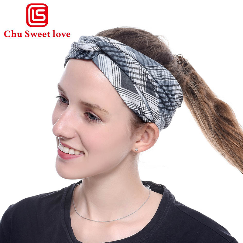 

Women's headwear lattice new sports stripe headband yoga running hair accessories European and American lattice leaf cross headband