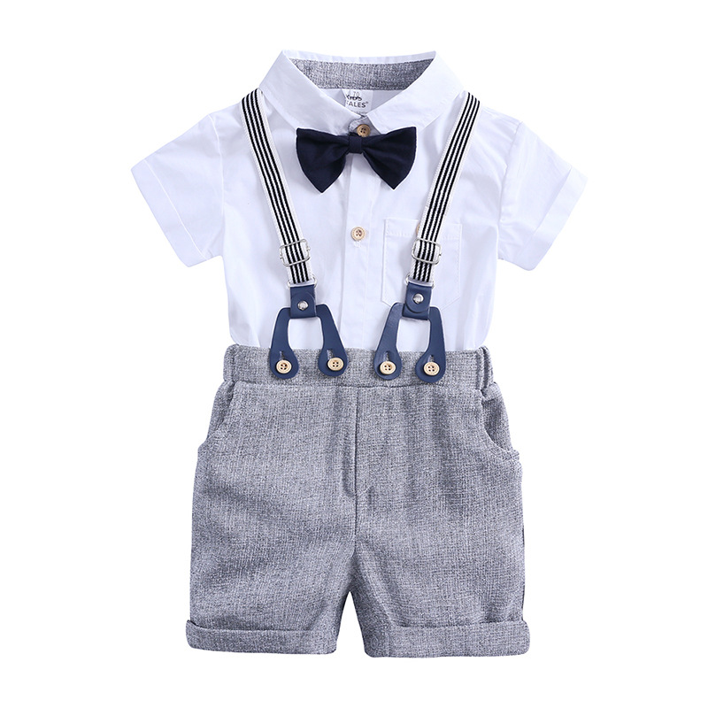 

Baby Boys Clothes Sets 2019 Summer Toddler Boy Gentleman Tie Blouse Romper And Overalls Shorts Outfits Kids Party Clothing Set, As picture