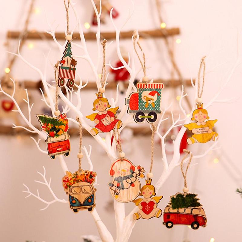 

6PCS Multi Styles Printed Christmas Wooden Pendants Ornaments Wood Craft Gifts DIY Hanging Ornaments Christmas Decorations